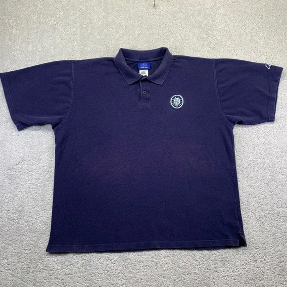 Vintage Reebok Seattle Mariners Polo Shirt Mens‎ XL MLB Baseball Navy Blue Faded - Picture 2 of 11